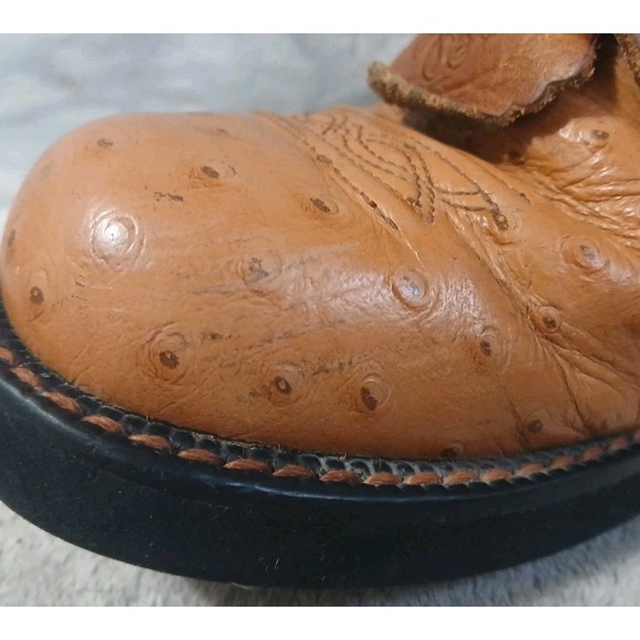 Ariat Tan Leather Ostrich Womens Boots 6 M Lace Up Western 16303 Farm Work READ - Picture 7 of 16